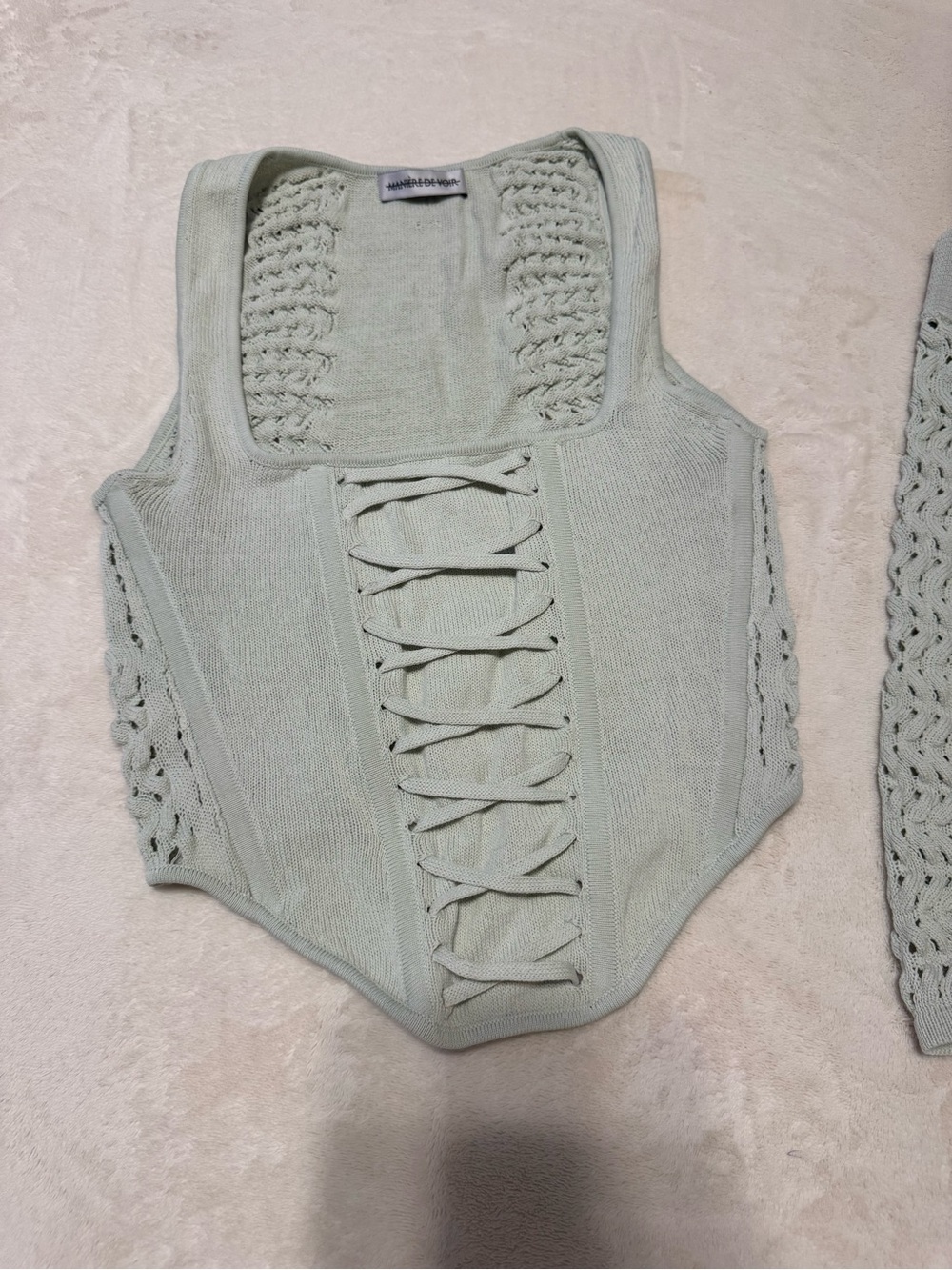 Maniere De Voir Pale Mint Lace-Up Knit Corset  & Skirt SET
